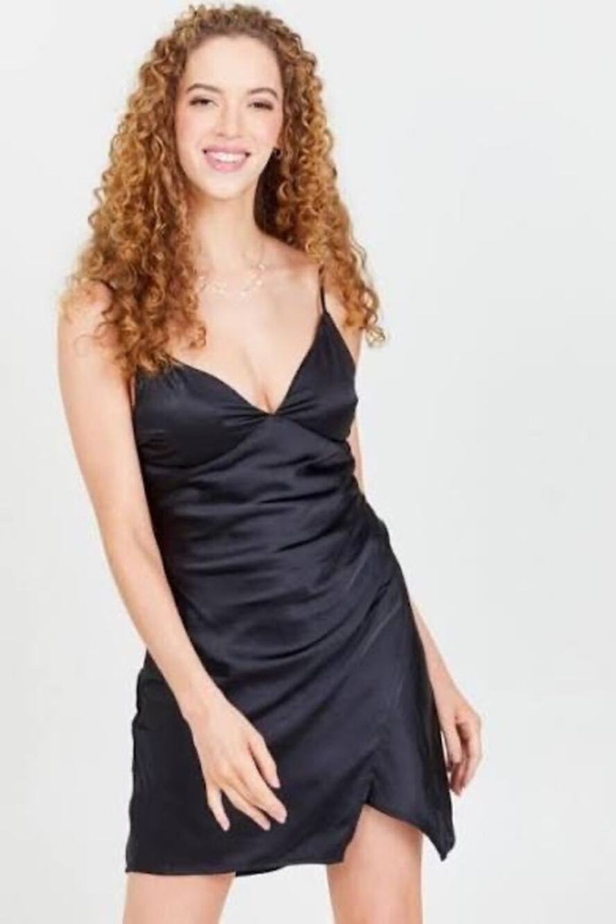 Altard State Ulissa Black Satin Strappy Slip Dress Faux Wrap Skirt Mini Women S